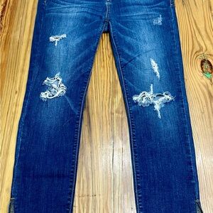 Judy Blue Skinny Fit Jeans Womens Sz 32 X 27 Mid Rise Distressed Raw Hem